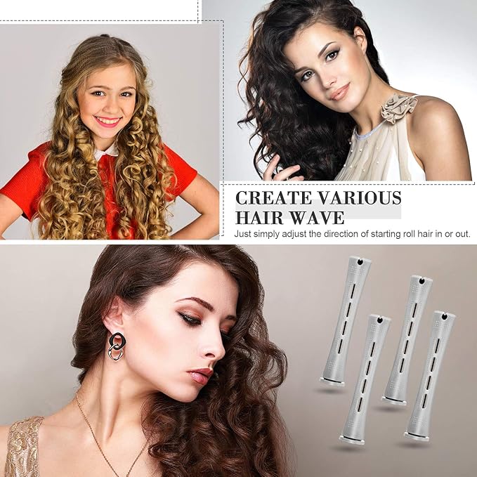 Chuangdi 24 Pcs Hair Perm Rods Plastic Cold Wave Perming Curlers Hair Rollers with Steel Pintail Comb Rat Tail Comb Tools for Hairdressing Styling(Grey,0.59 Inches)