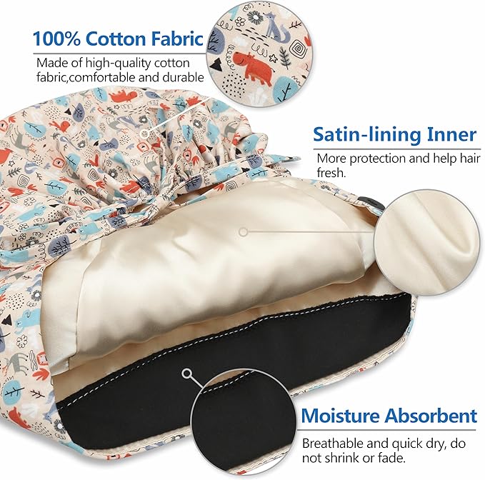 QBA Adjustable Working Cap with Button, Satin-Lined Hat, Cotton Working Hat Sweatband, Elastic Tie Back Hats Unisex