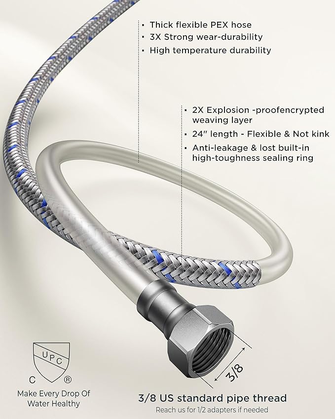 FORIOUS Brushed Nickel Bathroom Faucet 2 Hole, 4 Inch Centerset Bathroom Sink Faucet Brushed Nickel with Pop-up Dain, 24" CUPC Hoses, 360° Swivel Gooseneck for RV Basin