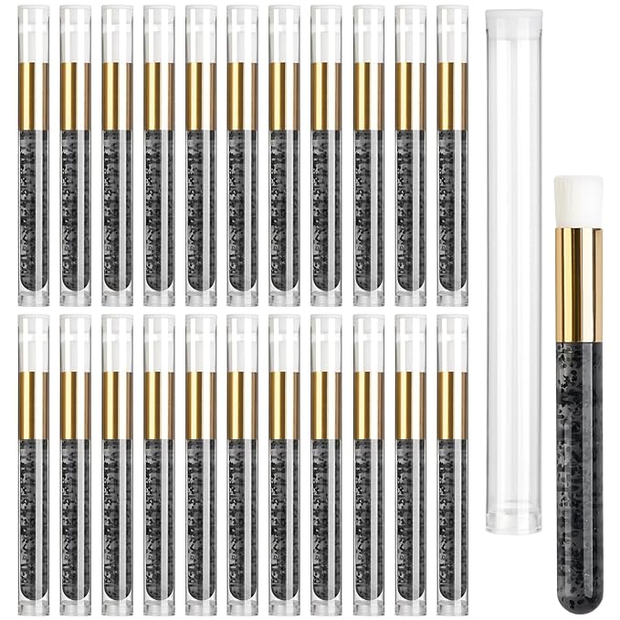 TUZAZO 40 Pieces Black Lash Shampoo Brushes Set - 20pcs Glitter Crystal Eyelash Extension Cleanser Brush with 20pcs Plastic Travel Tube - Nose Pore Deep Cleaning Brush for Facial Cleansing