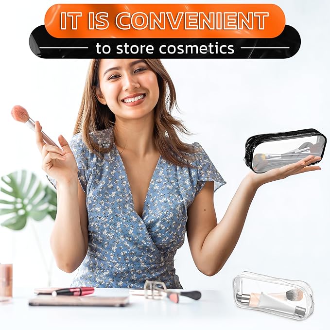 Small Makeup Bag for Purse 7.78" x 3.15" x 1.37" – 2 Pcs Clear Zipper Pouches – Waterproof Plastic Small Cosmetic Bag for Purse, Space-Efficient, Stylish Design | Organizing Essentials on the Go