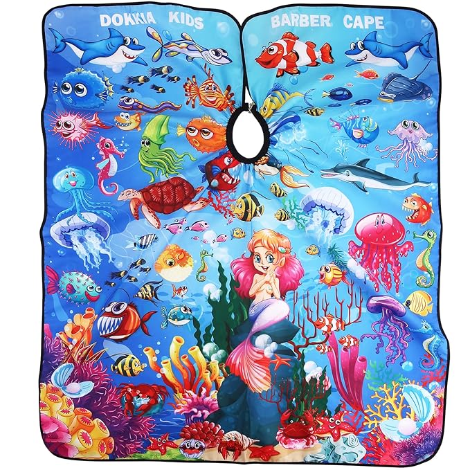 DOKKIA Barber Hair Cutting Cape Kids Children Toddler Boys Girls Hairdressing Salon Styling Cloth Apron Cover Gown (Sea World Mermaid/40×50")