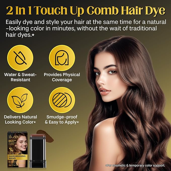 Safe and Convenient Comb Hair Dye,Portable Color Touch-Up Wand Waterproof and Sweat-Proof,Quick Touch-Ups,Instantly Covers Gray Roots Precision Brush-0.7Fl.oz (light brown)