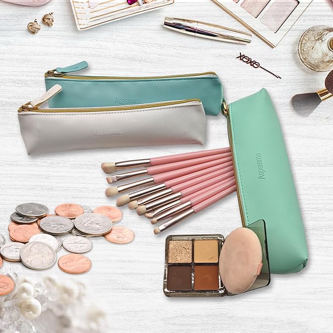 3PCS Small Makeup Bag for Purse, Mini Portable Cosmetic Bag for Women, Coin Purse Lipstick Cosmetic Accessories Leather Organizer, Small Travel Kit Storage Pouch
