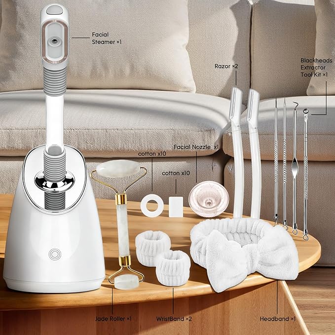 Facial Steamer Spa Kit, Nano Ionic Face Steamer for Deep Cleaning Unclogs Pores, Warm Mist Humidifier Steamer for Face Home Sauna SPA, Self Care Gifts for Women