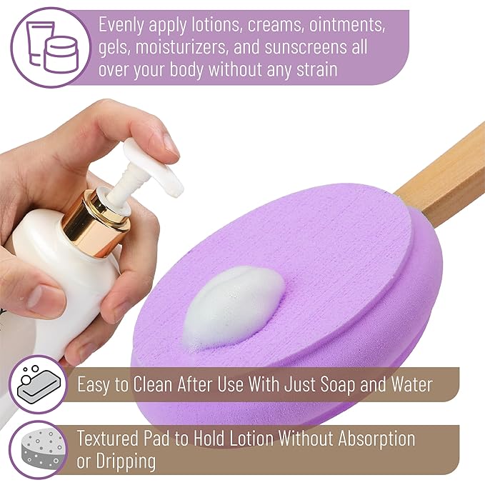 Slick- Lotion Applicator, 17 Inch, Purple, Back Applicator Lotion, Certified Organic, Easy Reach Washable, Self Tanner for All Skin Tone