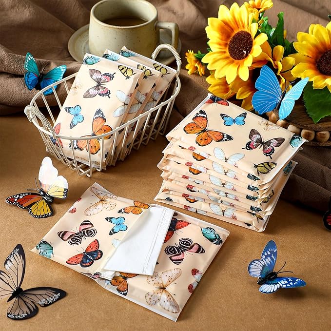 Geyee 50 Packs Tissue Travel Size Facial Paper Napkins Travel Packs Disposable Pocket Tissues for Wedding Guest Traveling School Purse Home Supplies, 500 Sheets 3 Ply(Retro Butterfly)