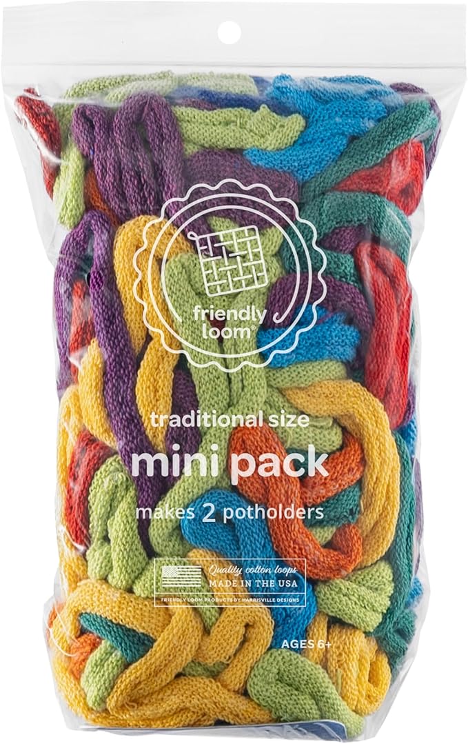 Friendly Loom | 7” Traditional-Sized Multicolor Potholder Weaving Loops | Craft 2 Cotton Potholders