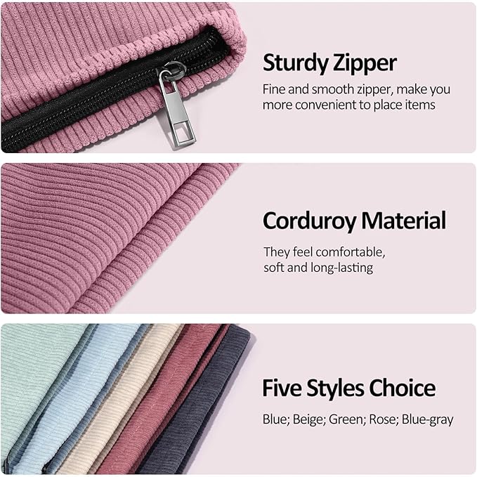 MAANGE Cosmetic Bags for Women Small Makeup Bag for Purse Corduroy Makeup Pouch Travel Makeup Bag with Metal Zipper Make Up Bag for Travelling(PINK)