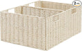 Vagusicc Wicker Storage Basket, Set of 2 Hand-Woven Paper Rope Wicker Basket, Small Storage Baskets for Organizing Toilet Paper Basket, Foldable Large Cube Storage Organizer Bins for Shelves (Beige)