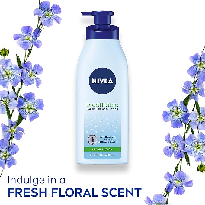 NIVEA Breathable Nourishing Body Lotion Fresh Fusion, Body Lotion for Dry Skin, 13.5 Fl Oz Pump Bottle