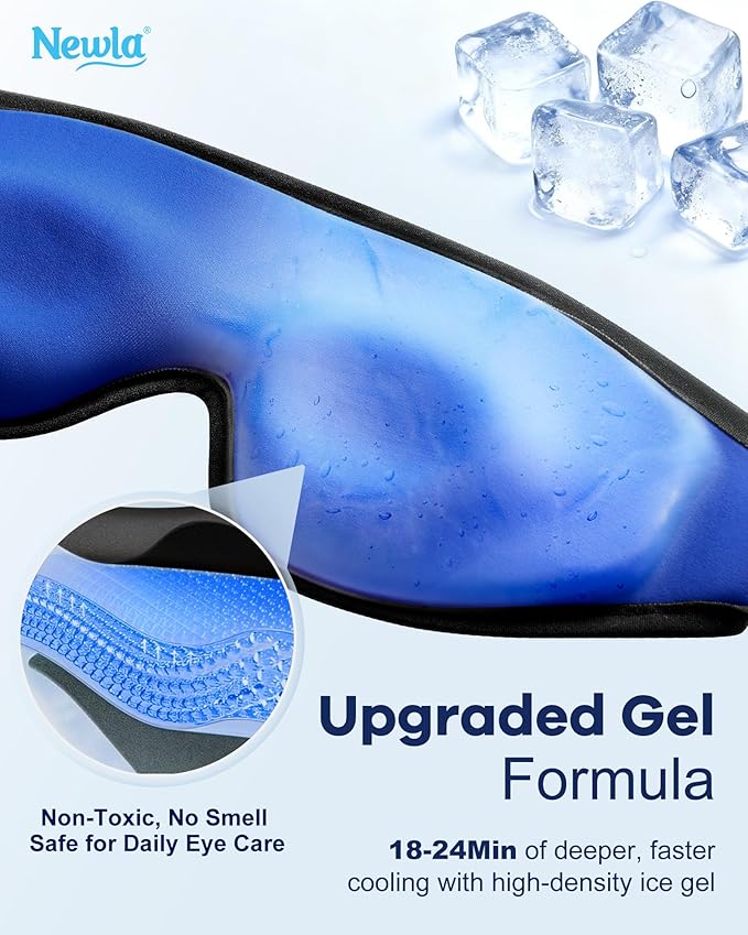 Upgraded Cooling Gel Eye Mask for Puffy Eyes: Larger Full-Eye Cover Design for Ice-Cold Therapy Relief, Headache & Migraine Relief, Reusable Cold Compress for Swelling, Eye Strain, Fatigue (Black)