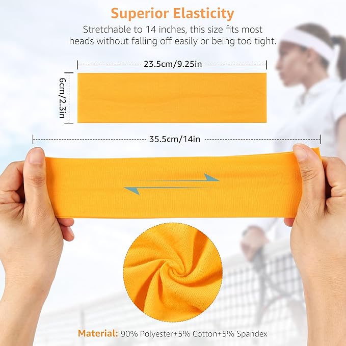 Headbands for Women, Stretchy Non Slip Soft Cotton Cloth Hair Bands for Sports, Workout, Yoga and Running, 7pcs