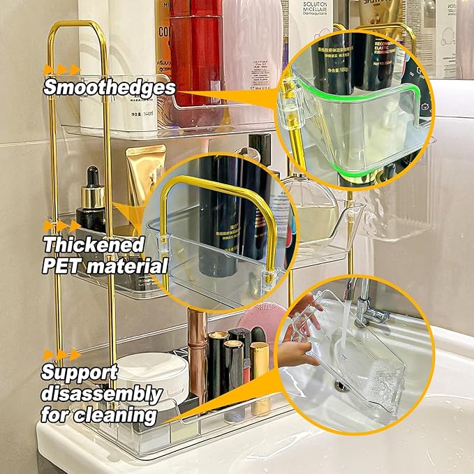 3-Tier Bathroom Organizer Countertop – Makeup, Perfume, and Skincare Storage Tray for Bathroom, Dresser, and Vanity
