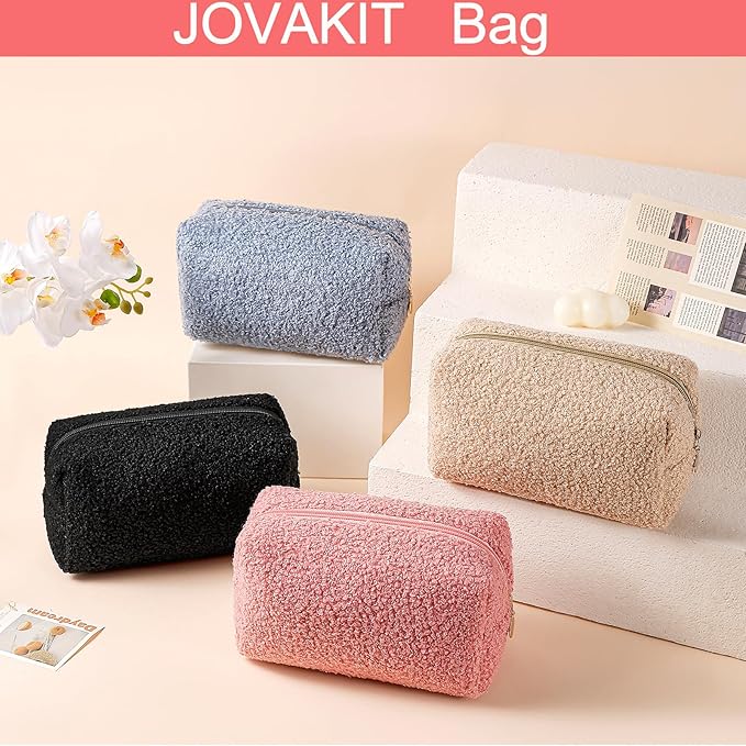 JOVAKIT Travel Makeup Bag Cosmetic Bag for Women, Fashion Christmas Gifts, Plush Zipper Make Up Pouch, Large Capacity Toiletry Organizer Makeup, Portable Storage Bag Trendy Stuff (Purple)
