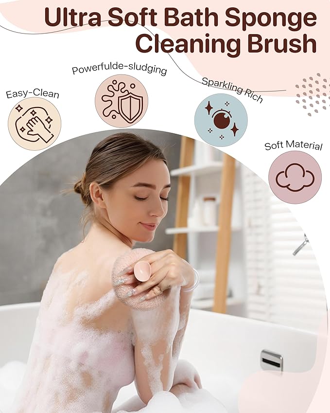 Super Soft Sunflower Suction Cup Bath Ball, 2025 Upgraded 2-in-1 Sunflower Ball Exfoliating Bath Sponge Cleaning Brush, Mesh Shower Body Sponge Accessories for Women, Men Shower (Cyan+Pink)