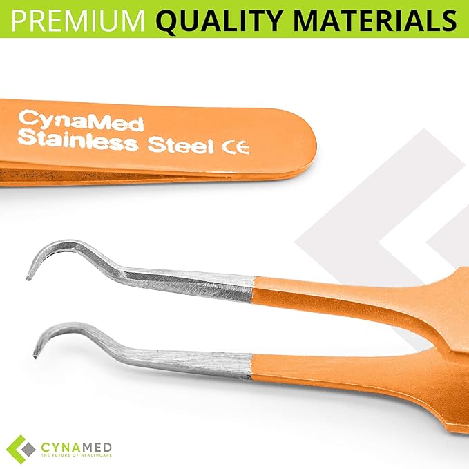 Blackhead Tweezer - Professional Curved Steel Tip Surgical Comedone & Splinter Extractor. Ideal Blemish & Acne Remover Tool Means Flawless Facial Skin (Orange)