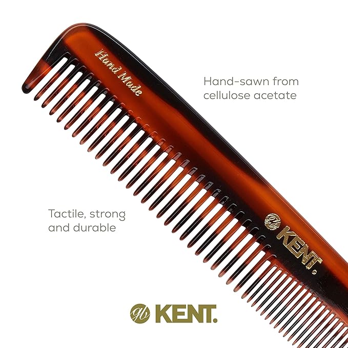 Kent 9T Tortoiseshell Fine and Wide Tooth Comb - Large Handmade and Saw-Cut Detangler for Wet Hair - Durable Grooming for Men and Women - Made in England