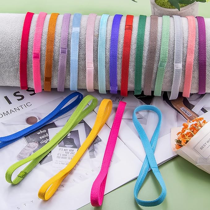 Duufin 20 Pieces Elastic Sport Headbands for Women and Girls - Non Slip Grip Headbands in 20 Colors - Ideal for Volleyball, Tennis, Yoga, Basketball, Walking, Exercise, Running