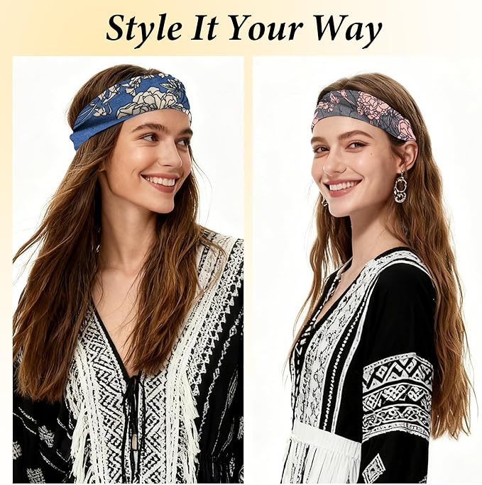 Headbands for Women Non-Slip Workout Hair Bands, 6 Pack Stretchy Athletic Soft Sweatbands, Elastic Cloth Fabric Headband, Fashion Head Bands for Yoga Running Sports Gym Sports Exercise