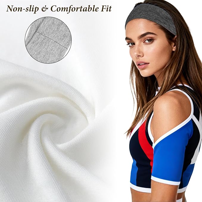 Headbands for Women Non-Slip Workout Hair Bands, 6 Pack Stretchy Athletic Soft Sweatbands, Elastic Cloth Fabric Headband, Fashion Head Bands for Yoga Running Sports Gym Sports Exercise