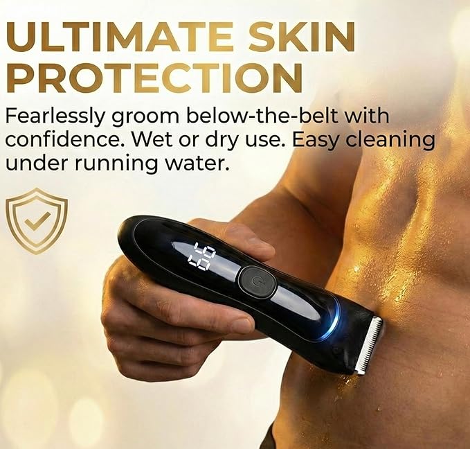 Bekhic® Manscape Groin & Body Hair Trimmer for Men – Waterproof Pubic Hair Shaver & Ball Groomer with LED Light – No-Nick Ceramic Blade, 90-Min Runtime, Cordless Wet/Dry Clipper for Sensitive Skin
