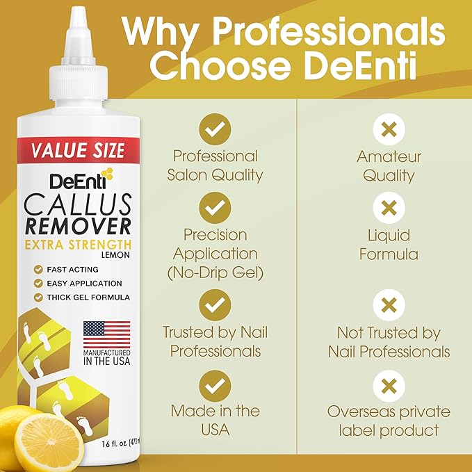 DeEnti Callus Remover for Feet, Extra Strength Foot Callus Remover Gel, 16oz Salon Grade Home Pedicure Supplies for Dry Skin, Cracked Heel, Professional Strength Foot Care, Lemon