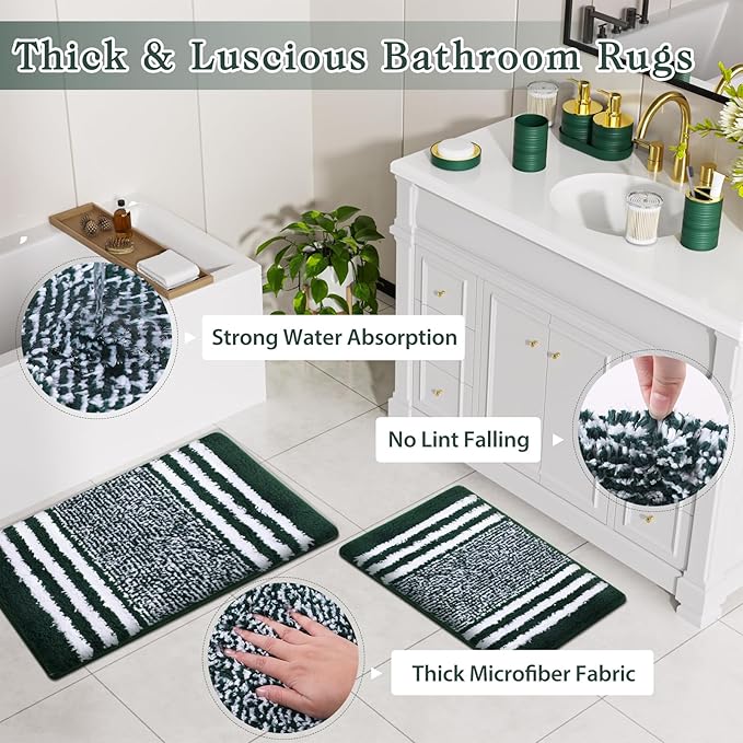 Bathroom Set - Bathroom Sets with Shower Curtain and Rugs, 25PC Bathroom Accessory Set, Green Bathroom Accessories Set with Trash Can, Soap Dispensers