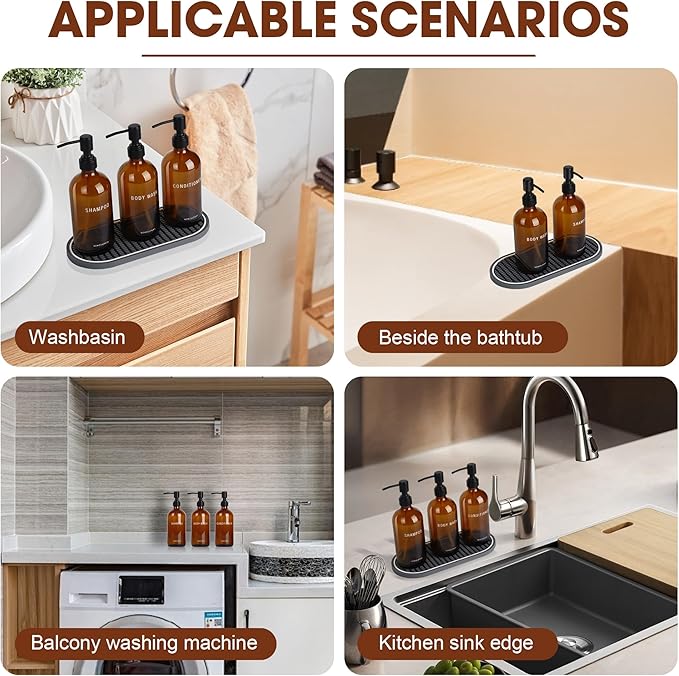 Glass Shampoo and Conditioner Dispenser-Shower Soap Dispenser for Bathroom-16.9 fl oz Set of 3 Refillable Glass Bottles with Pump and Labels-Shampoo Dispenser for Shower(Amber)