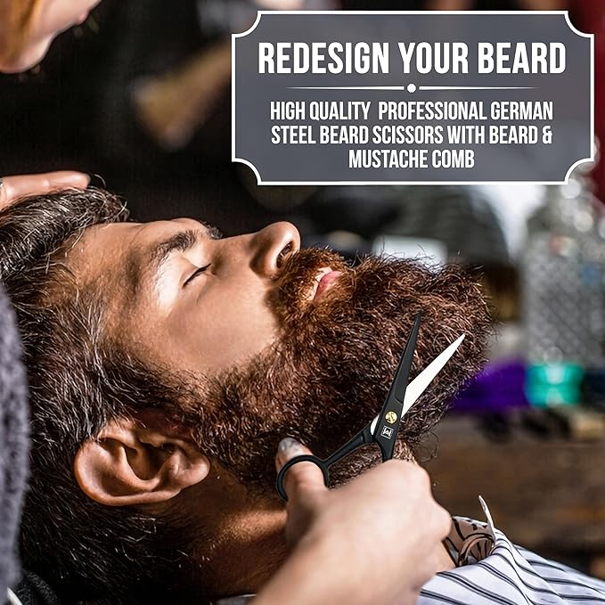 Mustache & Beard Scissors for Men – Professional 5" Stainless Steel Grooming Kit with Comb & Travel Case – Sharp Facial Hair Trimming Tool for Mustache, Beard, Nose & Eyebrows