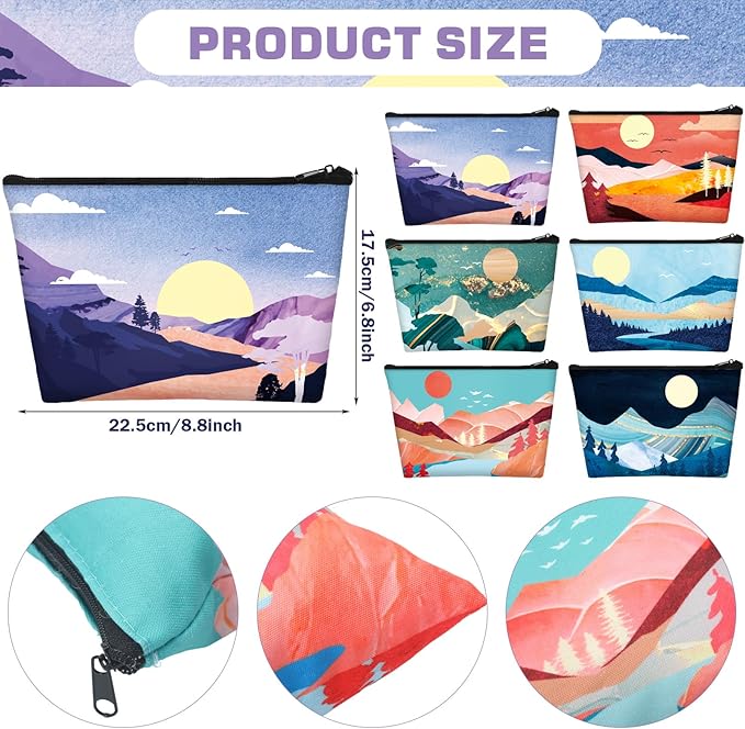 Sweetude 12 Pcs Mountain Makeup Bag Bulk Colorado Gifts Portable Travel Cosmetic Bags with Zipper Waterproof Portable Roomy Travel Beauty Toiletry Organizer Storage Pouch for Women (Mountain)
