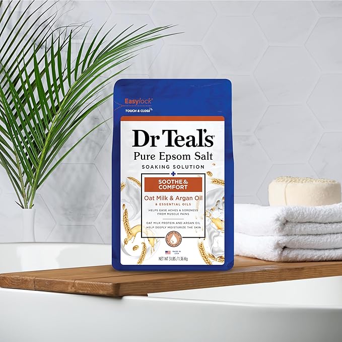 Dr Teal's Epsom Salt Magnesium Soak, Soothe & Comfort with Oat Milk & Argan Oil, 3 lbs (Pack of 2)