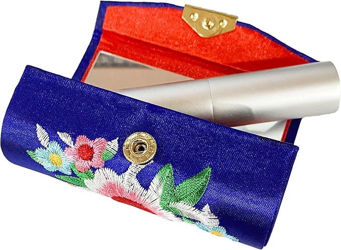 MIAO JIN 6PCS Lipstick Case with Mirror Lipstick Holder Storage Box Mini Portable Embroidery Jewelry Cosmetic Case (Random Color)
