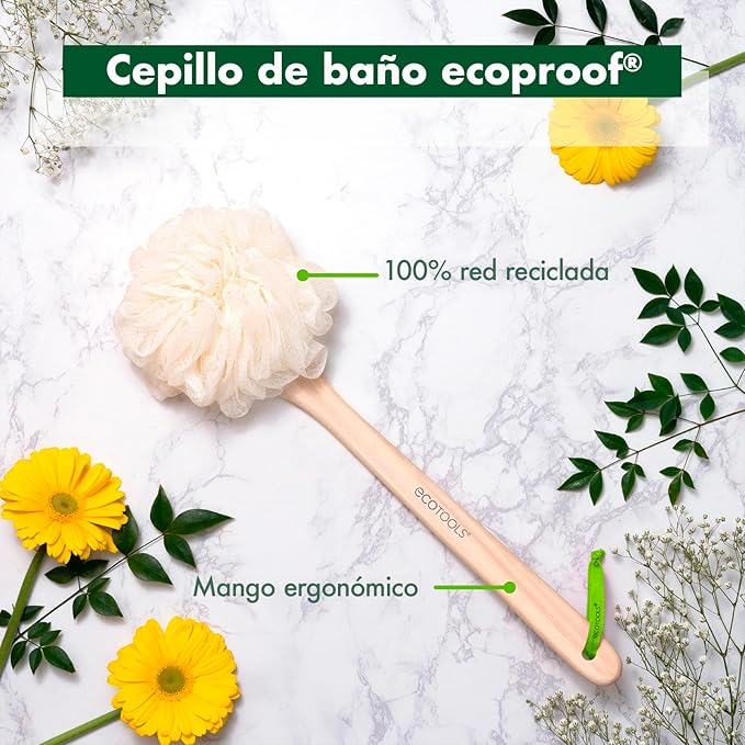 Bath Pouf with Handle - Hard-to-Reach Cleansing Sponge - EcoPouf Bath Brush - Assorted Colors (Pack of 2)