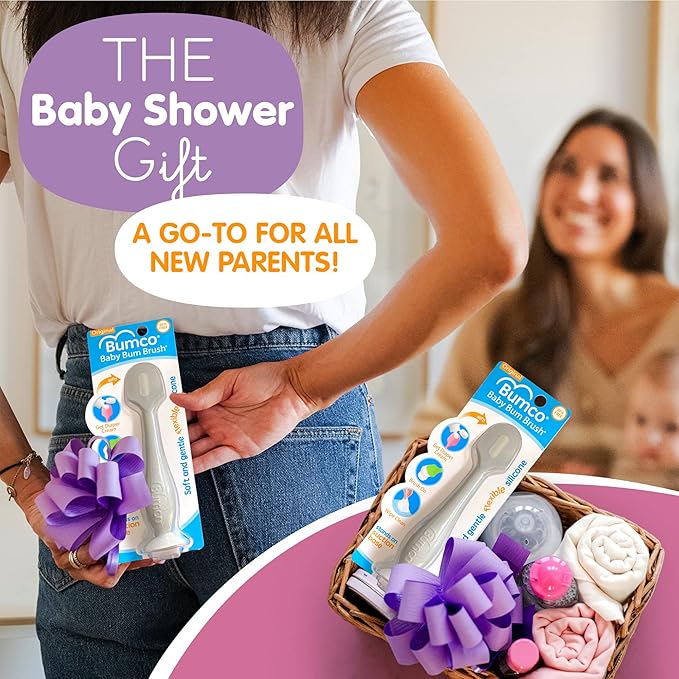 Bumco Baby Bum Brush - BPA-Free Diaper Cream Spatula with Suction Cup Base, Soft & Flexible Silicone, Wipe-Clean, Mom-Invented Diaper Bag Essentials (Gray)