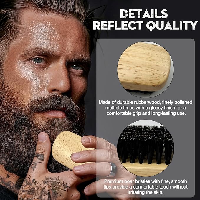 Premium Wooden Men’s Beard Brush – Mustache & Beard Styling Tool with Natural Boar Bristles