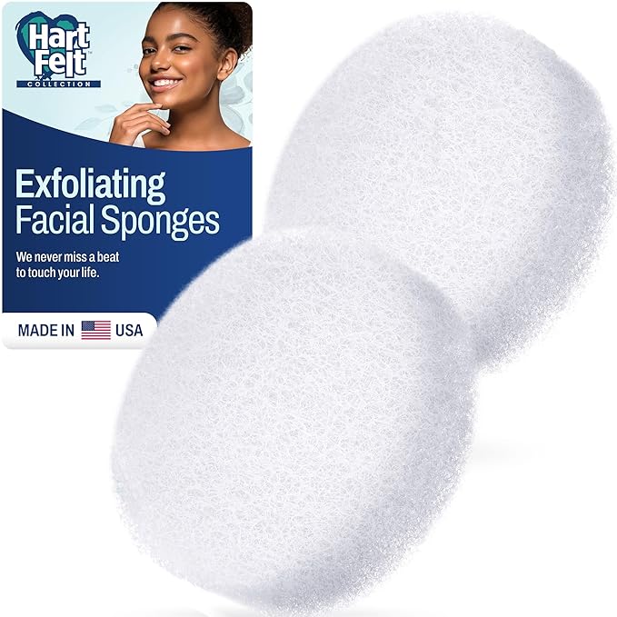 HartFelt Round Face Scrubber for Women | Reusable Facial Sponges for Daily Cleansing | Facial Exfoliating Pads for Removing Dead Skin, Dirt & Makeup | Use with Favorite Cream | Made in USA - 2 Count