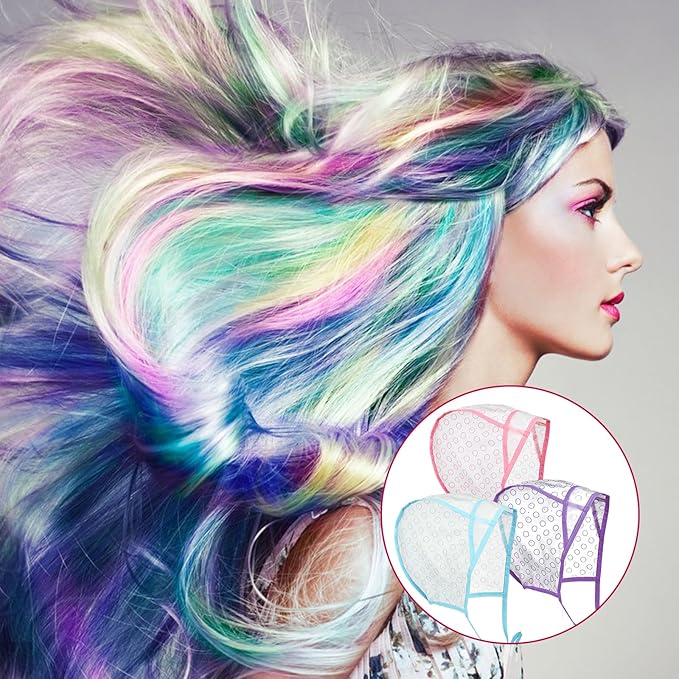 Bewudy 3 Pcs Hair Highlighting Caps, Salon Hair Coloring Dye Cap with Plastic Crochet Hook for Salon & DIY Dyeing
