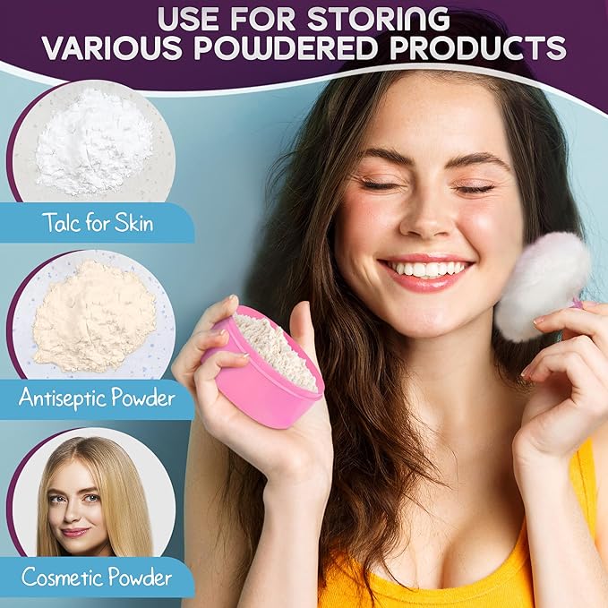 2Pcs Talcum Powder Puff and Container Brush with Holder – Dusting Powder Puff for Women Set, 3.6x2.45 Pink and Blue, Easy to Clean & Store, Gentle and Safe, Good for Travel and Quick Makeup