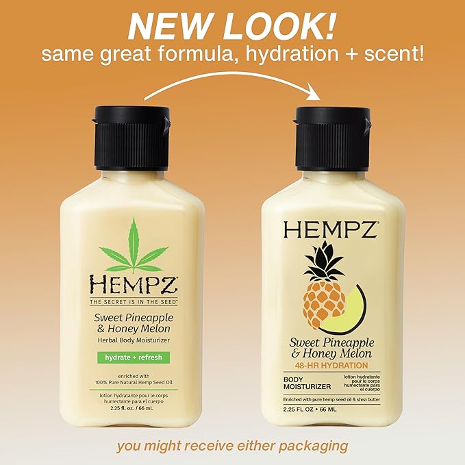 Hempz Sweet Pineapple & Honey Melon Moisturizing Skin Lotion, Hemp Seed Herbal Body Moisturizer with Jojoba, Natural Extracts, Vitamins A and E, 2.25 oz