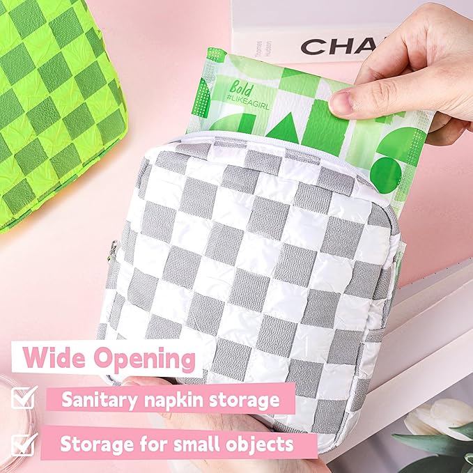 Desing Wish Sanitary Napkin Storage Bag Polyester Fabric Period Bag for Teen Girls Sanitary Pad Pouch for Sanitary Napkins/Tampons/Panty Liners Privacy Protector Pad Bag (Bubble-Check, Blue)