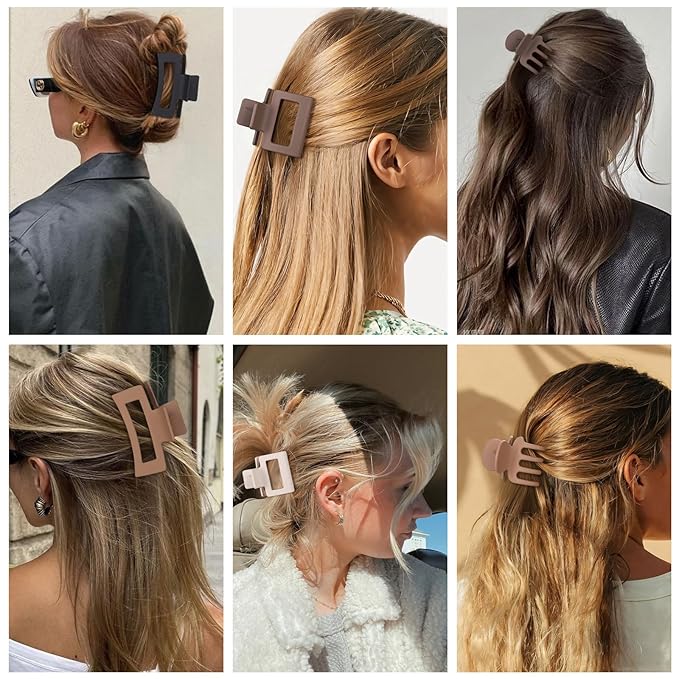 12 Pcs Hair Clips for Women 3 Styles Small Medium Large Claw Clips for Thin Thick Curly Hair, Strong Hold & Non-Slip Clips, Stylish Matte Plastic Hair Accessories Ideal Gifts for Women (Brown)