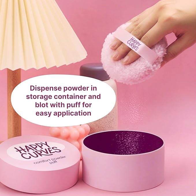 Happy Curves Comfort Puff Mini, All Day Sweat, Odor, and Chafe Defense, Large Body Powder Applicator for Talc Free Deodorant, Ultra Soft Fleece with Strap and Travel Case (Powder Sold Separately)
