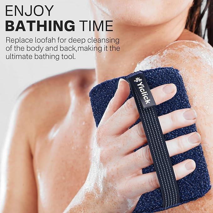 Yiclick Exfoliating Body Scrubber (2 Pack), Body Exfoliator Scrubber, Exfoliating Sponge for Shower Bath, Shower Loofah Luffa Lufa with Handle for Men Women, Dead Skin Exfoliator for Body Scrub