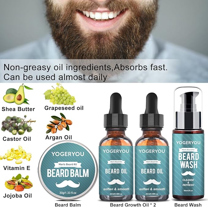 Beard Kit,Beard Grooming Kit for Men W/Straight Razor,2 PACK Beard Oil, Wash, Balm, Brush, Comb, Scissors Mens Birthday Christmas Gifts for Men Boyfriend Husband Beard Trimming Shaving Kit