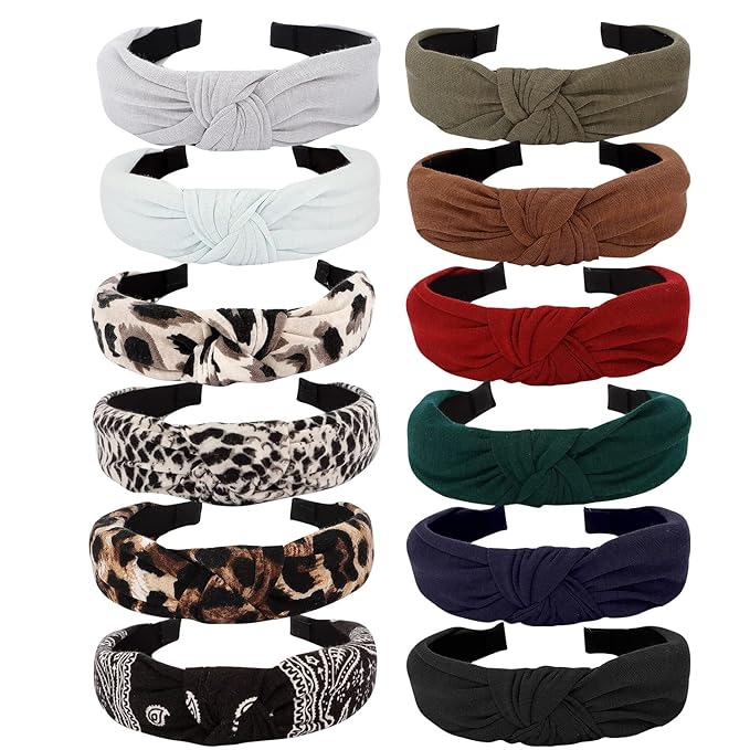 VELSCRUN 12 Pack Flower Headbands Non Slip Wide Girls Cute Boho Knotted Head Bands Hair Accessories Fashion Birthday Gifts for Women