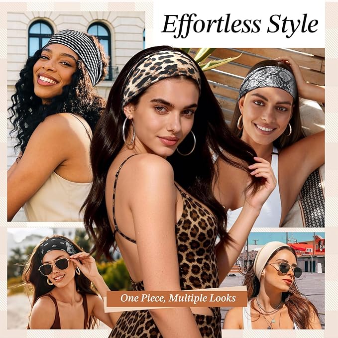 Headbands for Women, 8 Pack Non-Slip Moisture Wicking Sports Wide Head Bands, Stretchy Elastic Fabric, Multiple Colors Securing Hair for Fashion, Sports, Yoga, Running, Daily Life