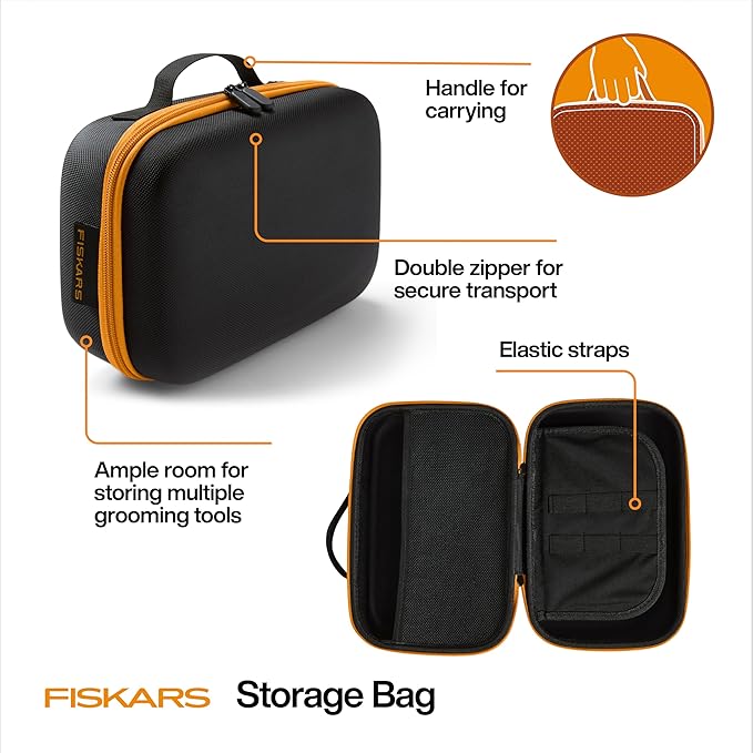 Fiskars Pet Grooming Tool Storage Bag, Durable Organizer with Elastic Straps, 10.25" x 4" x 7"