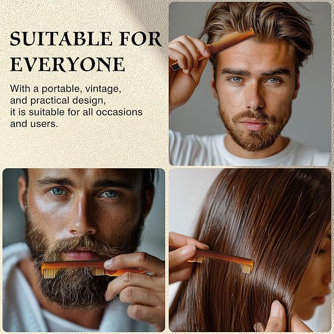 Men's Handmade Folding Pocket Comb, 6.69-Inch Amber Finish, Fine Tooth Comb for Hair, Beard, and Mustache Grooming