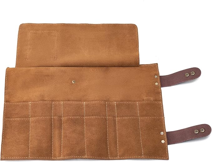Hair Stylist Scissor Holder Pouch Cases for Hairdressers, Real Leather Scissor Roll Up Bag, Salon Tools Organizer for Barber Hairdresser (V-001-Brown)